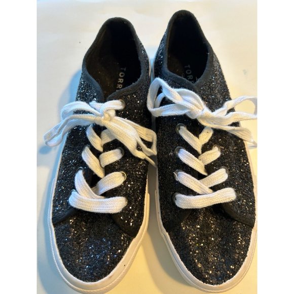 Women's Torrid Sneakers Size 7 Tie Black Sparkles - Picture 1 of 7